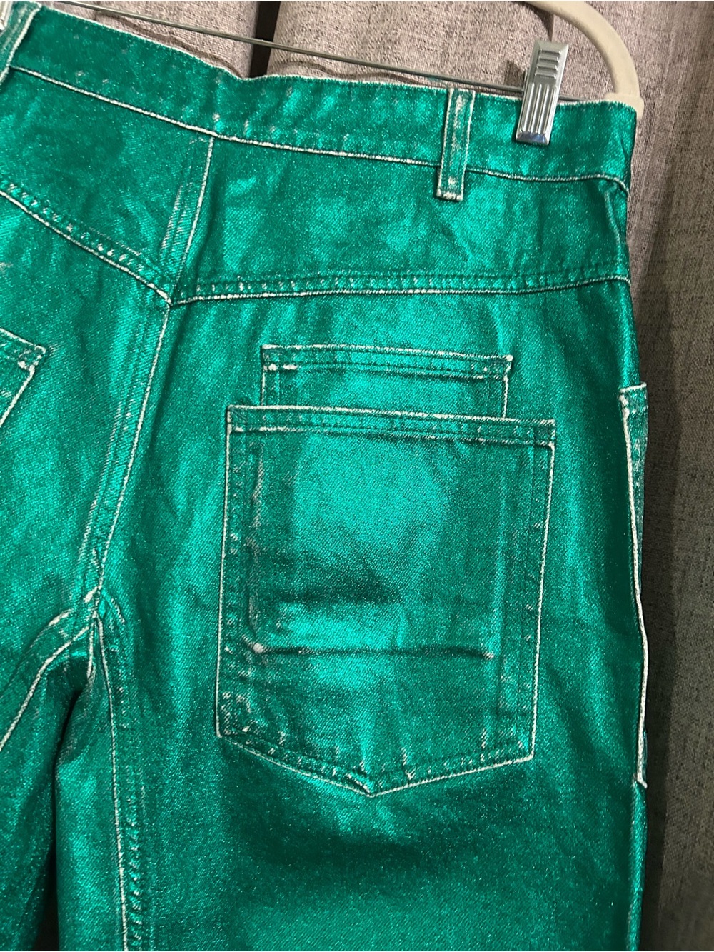 3. Free People Moxie barrel jeans metallic emerald green 24 & 28 - Picture 13 of 16